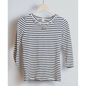 J.Crew Classic 2000's Embellished Striped Blouse 100% Cotton Size XS